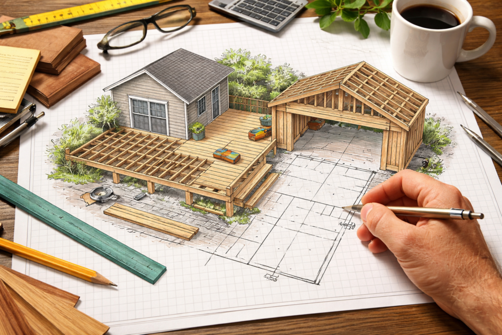 deck construction on graph paper sketch